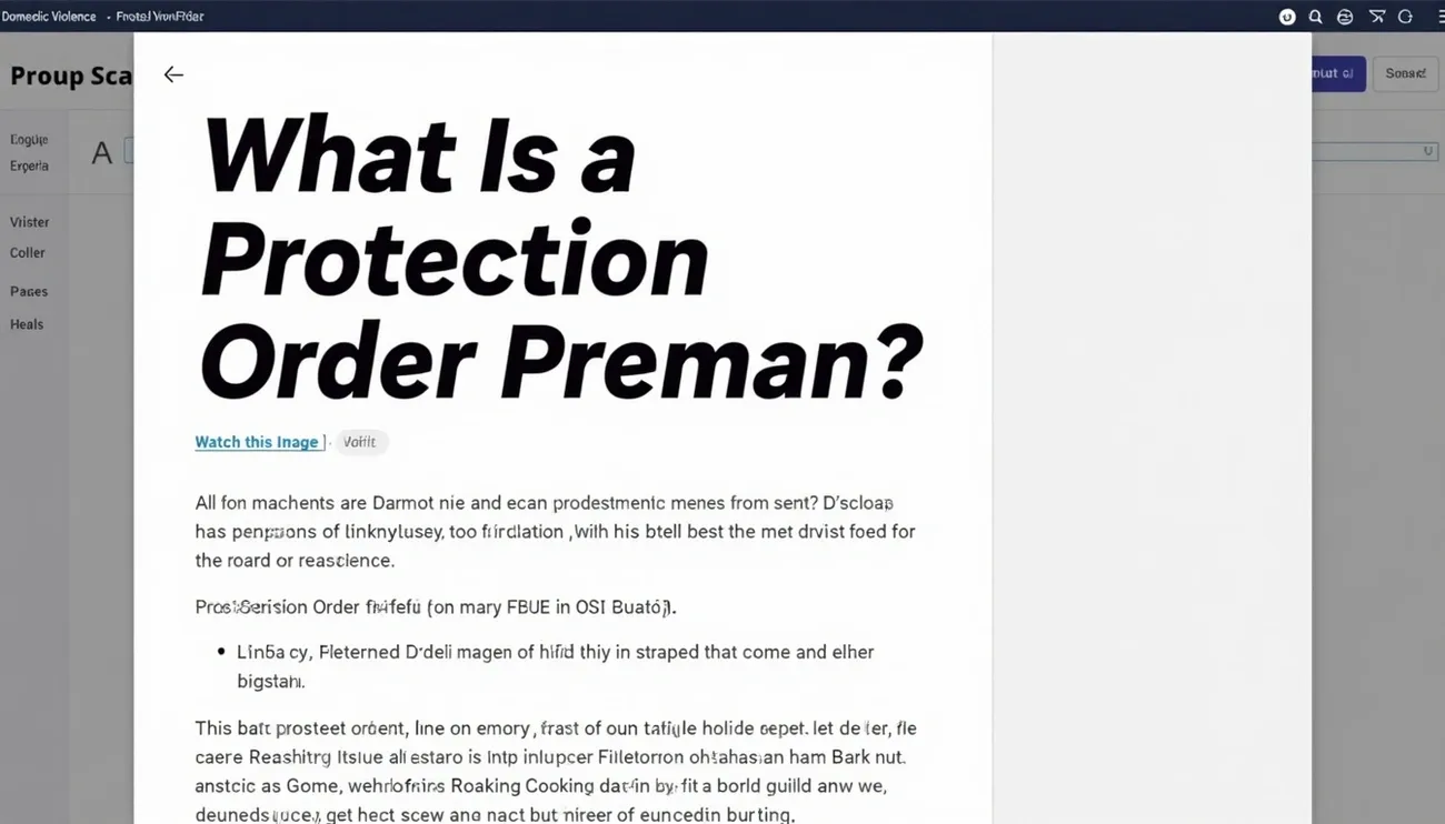 Hero image showing a webpage titled 'What Is a Protection Order Preman?' with blurred text below the headline.